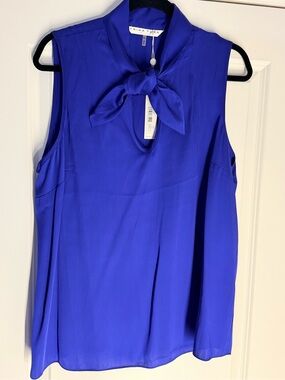 Trina Turk Cobalt Blue Sleeveless Bow-Neck Blouse